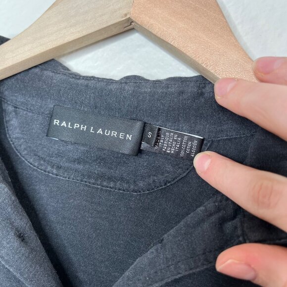 Ralph Lauren Black Label Mens Long Sleeve Cotton Polo Shirt Charcoal Black Small - Picture 4 of 11